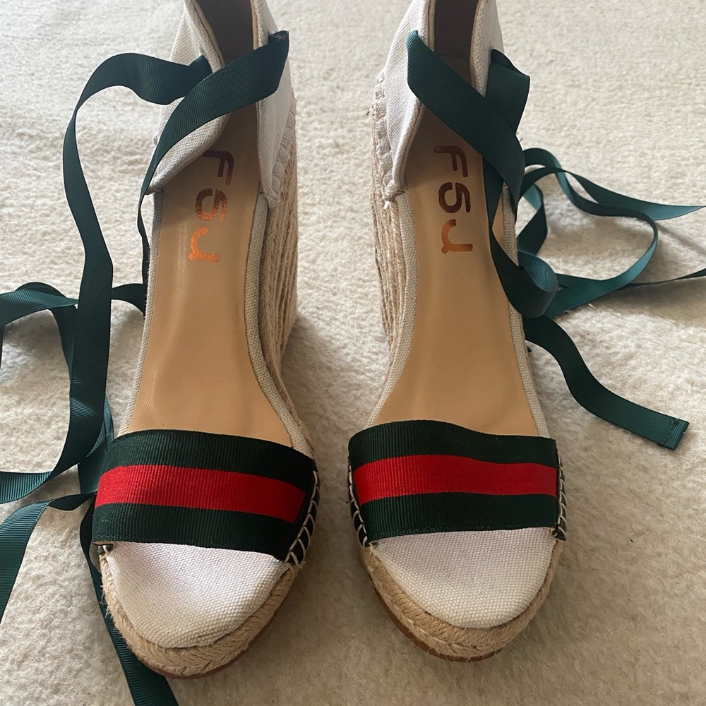 FSJ customized red and green espadrilles.